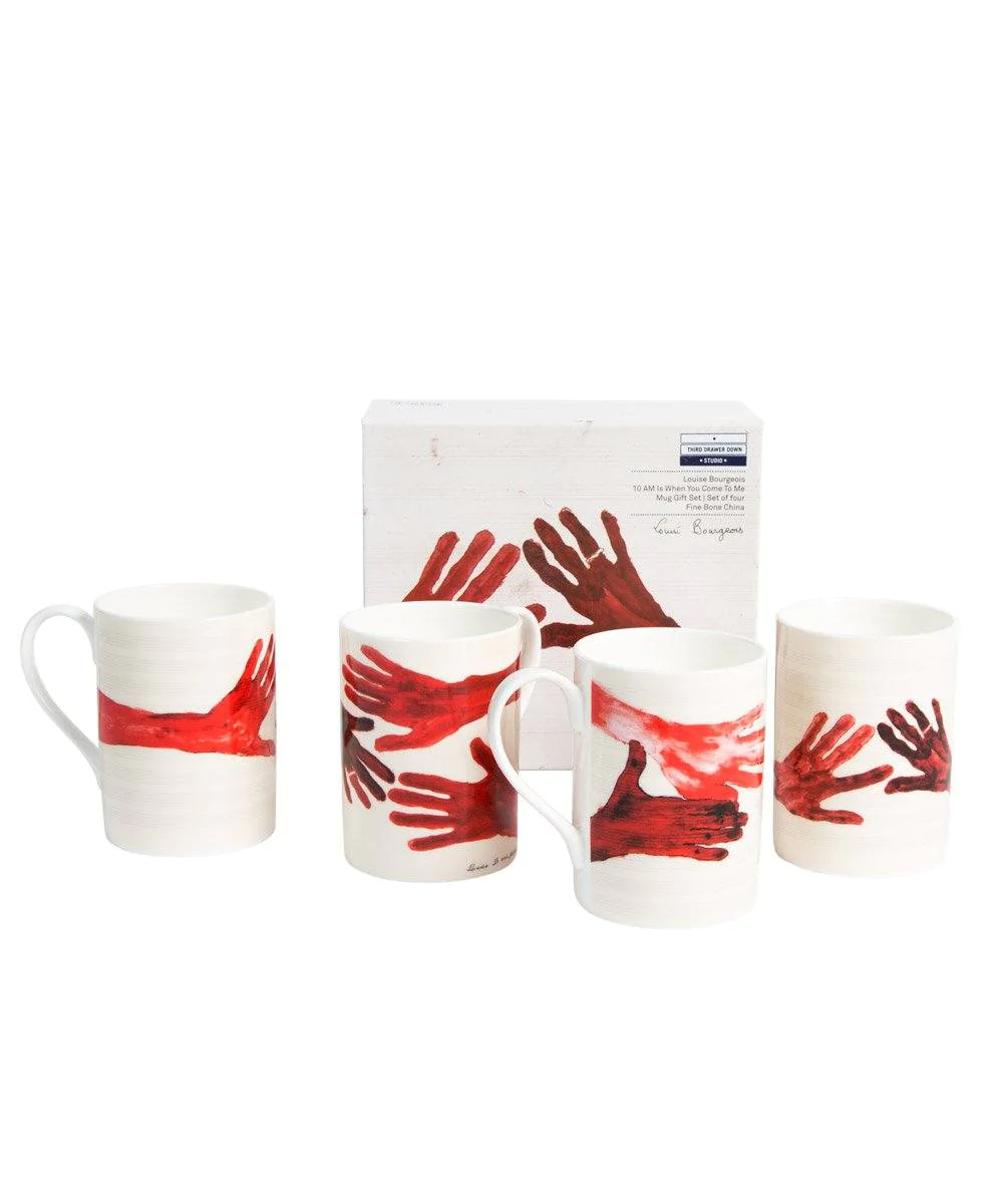 10am is When You Come to Me (Red Hands) Mugs - Set of 4 x Louise Bourgeois