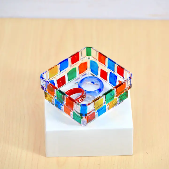 Hand-Painted Pisa Italian Crystal Mini Square Bowl