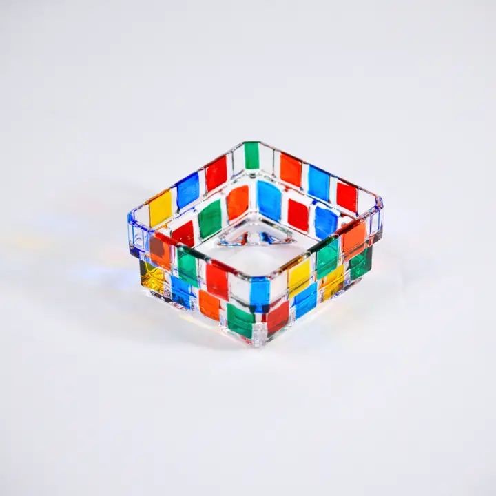 Hand-Painted Pisa Italian Crystal Mini Square Bowl