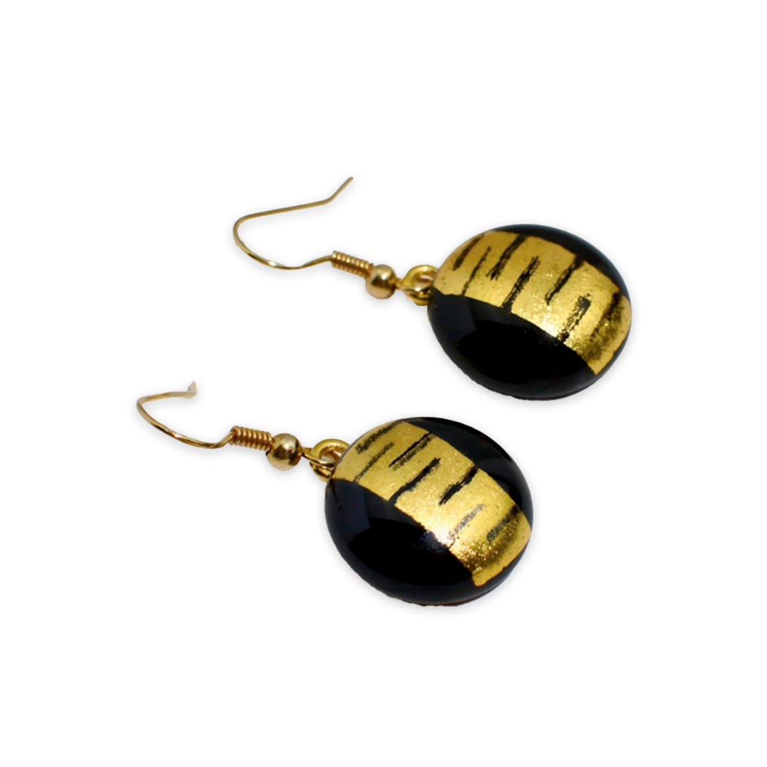 Giro Gold and Black Murano Glass Murrine Earrings