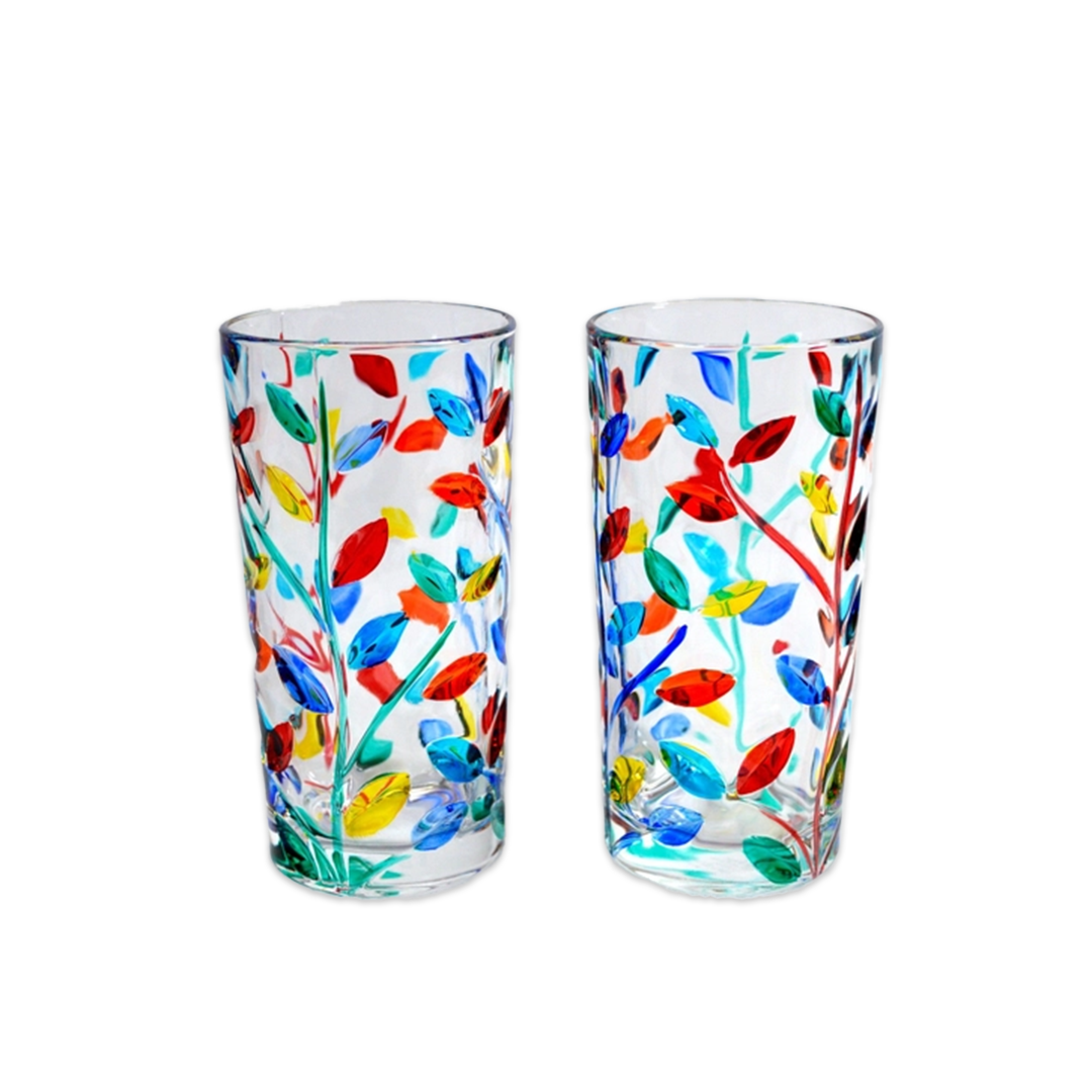 Flowervine Italian Crystal Tall Drink Glasses