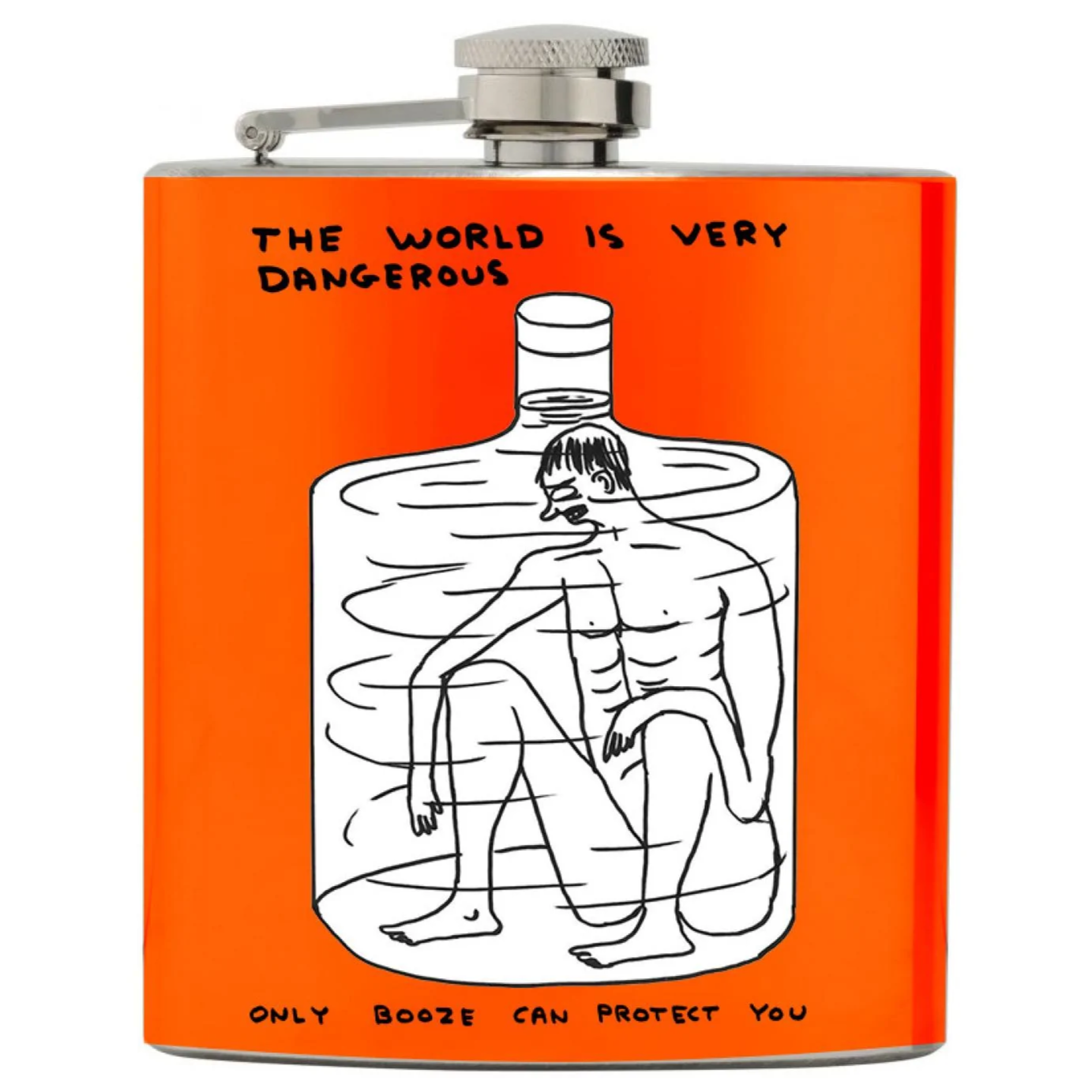 The World Is Very Dangerous Hip Flask x David Shrigley